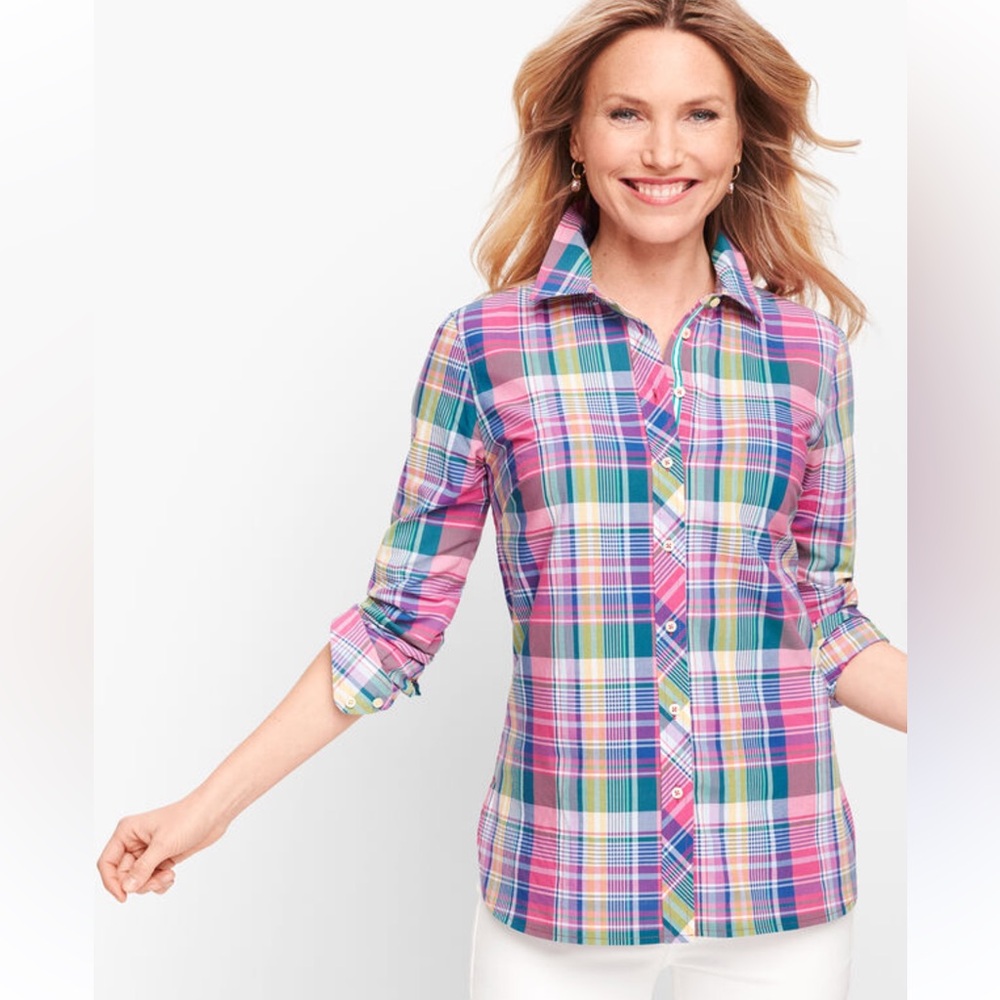Talbots Madras Plaid Button-Up Shirt